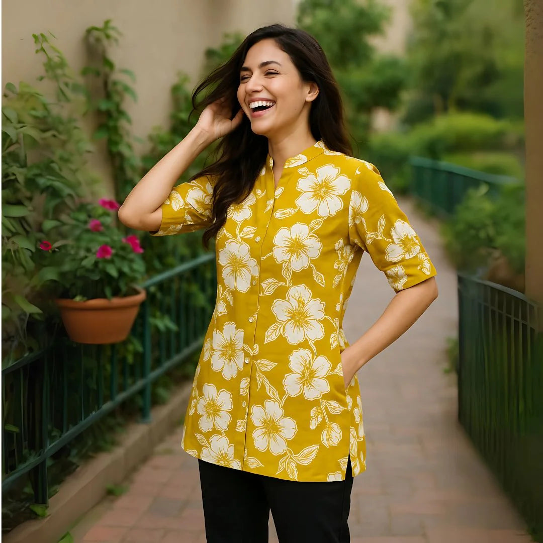 Sunshine Bloom Heavy Cotton Western Top for Women